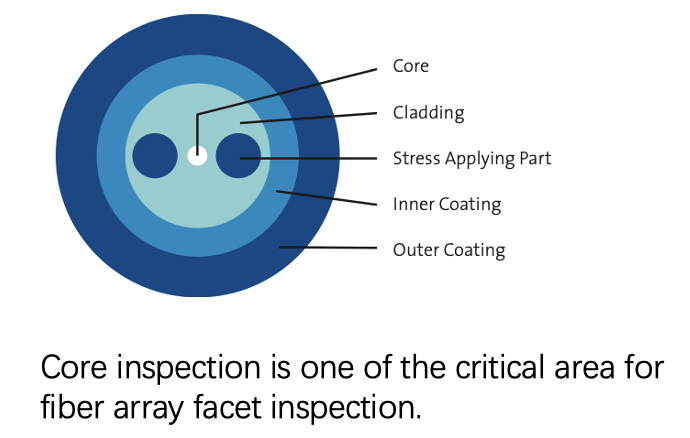 Diagram identifying core, cladding, stress applying parts and coating regions on an optical fibre end face